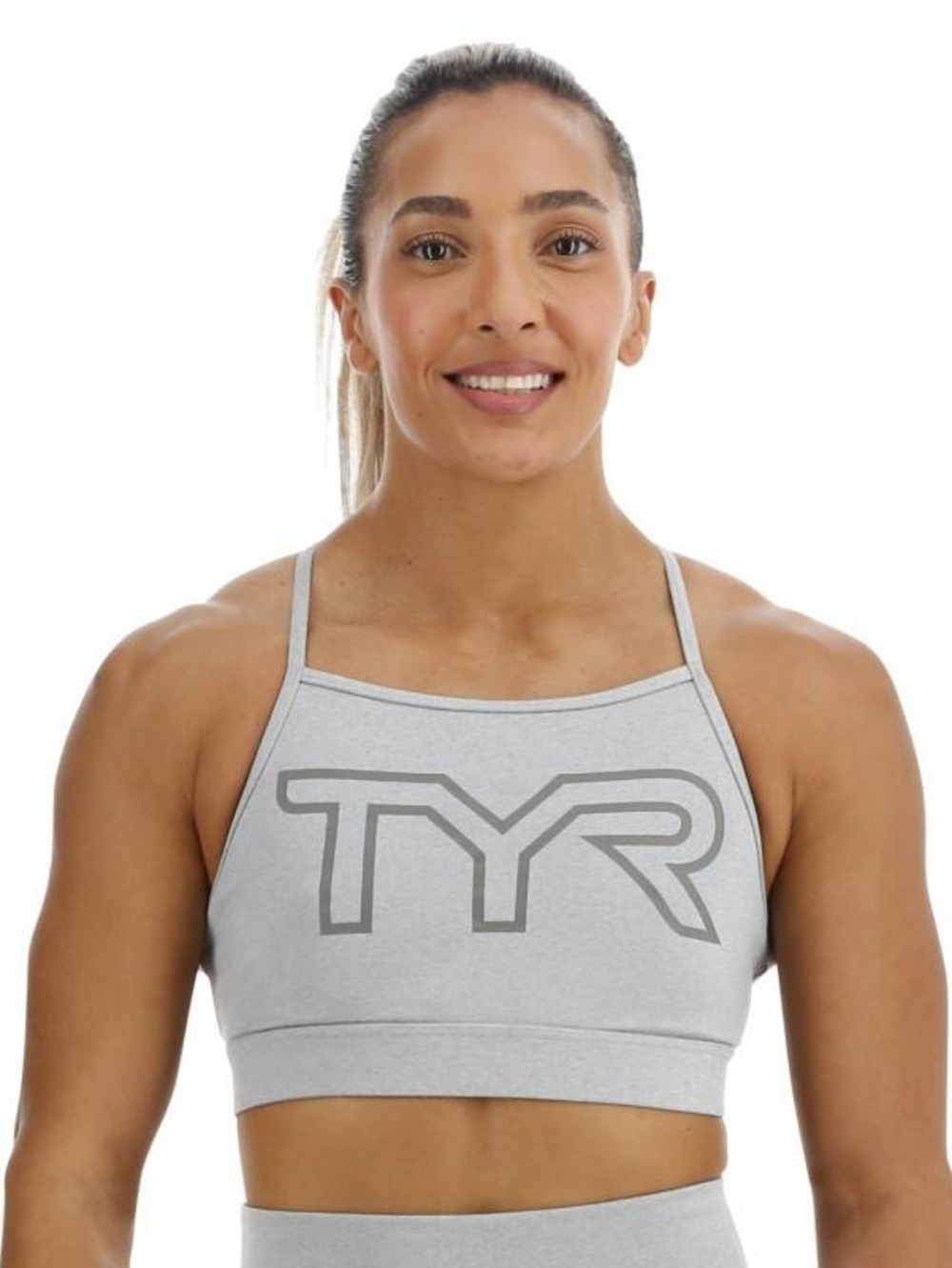 NWT TYR Base Kinetic™ Women's High Neck Big Logo Sports Bra - Heather Size XL